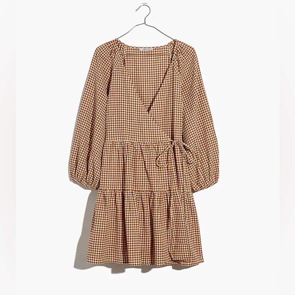 NWT MADEWELL Gingham Puff-Sleeve Wrap Mini Dress Cotton India Made NE955 Sz 4X‎ - Picture 3 of 15